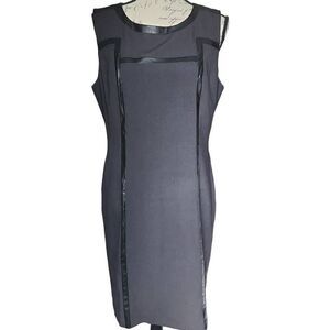 Andrew Marc Ladies Size 12 Black Donavan Faux Leather Trim Sheath Dress